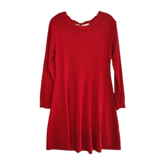 Vince Camuto Knit Dress Women's M Red Knee Length Back Bow Detail Long Sleeves - Picture 1 of 9